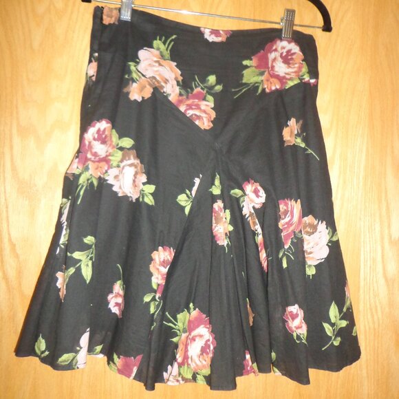 Necessary Objects Skirt S Lined Roses Black Multi Side Zip Closure Flared - Picture 1 of 12